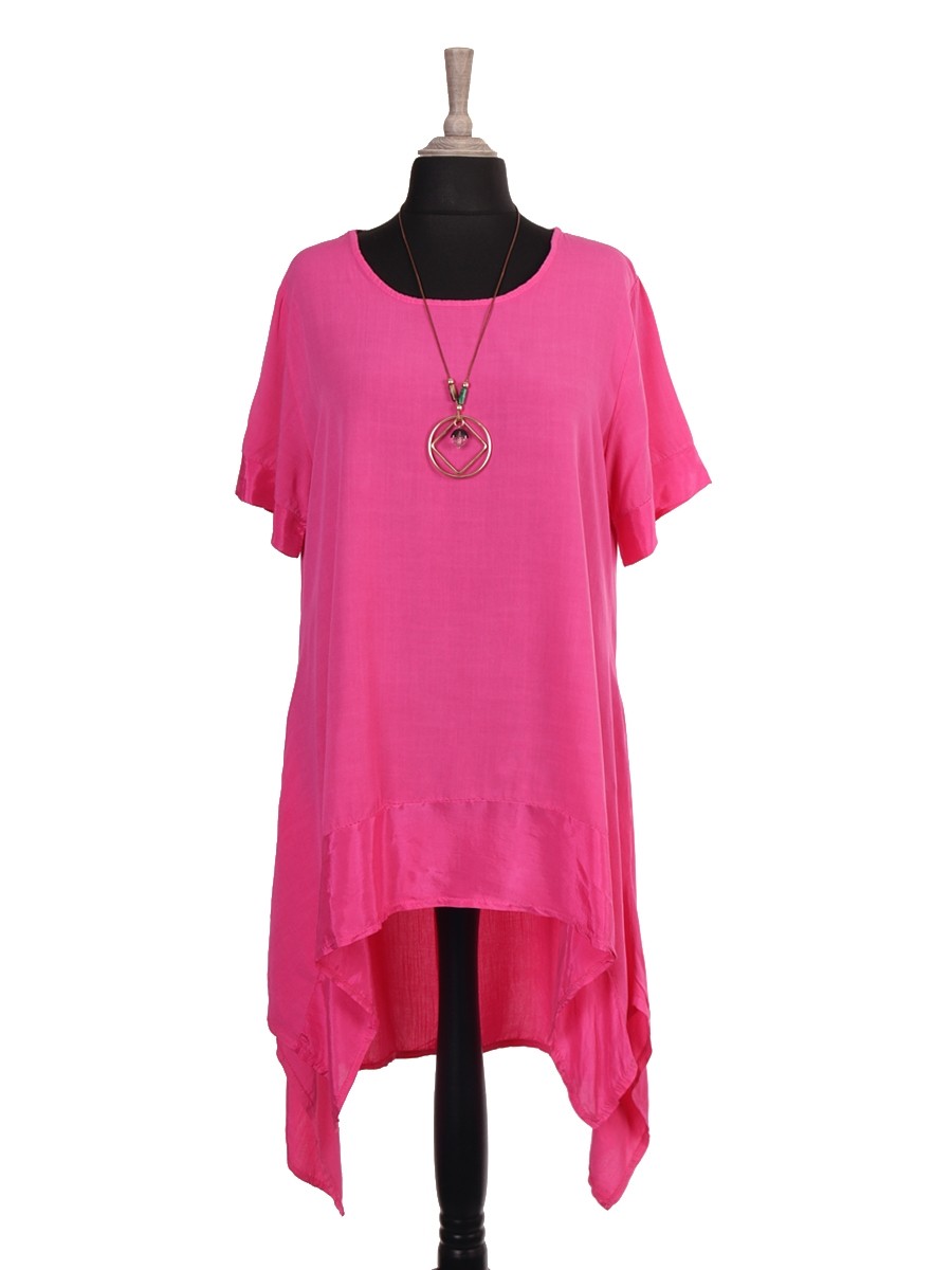 Italian Silk Hem Dress With Side Pockets and Necklace