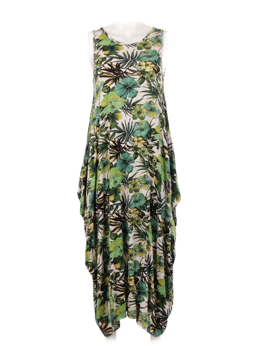 Italian Tropical Print Lagenlook Jersey Dress