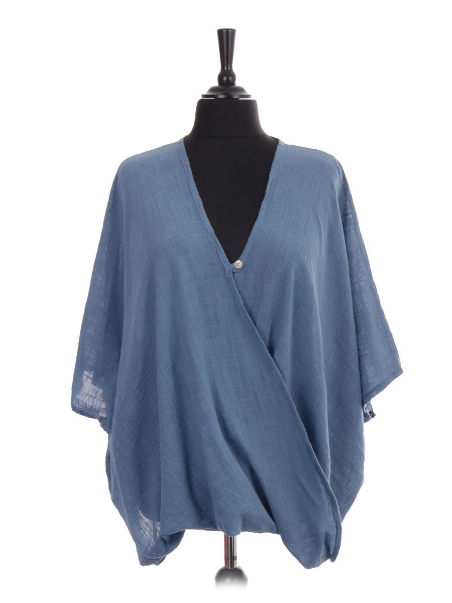 Italian Wrap Over Batwing Top With Button Fastening