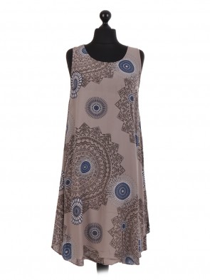 Italian Aztec Print Sleeveless Swing Dress