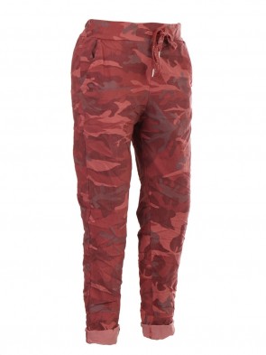 Italian Camouflage Print Trouser With Drawstring Waist Belt