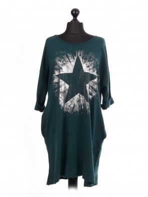 Italian Diamante Star Print Lagenlook Dress