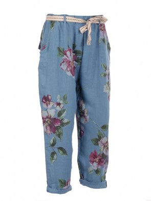 Italian Floral Print Linen Trouser