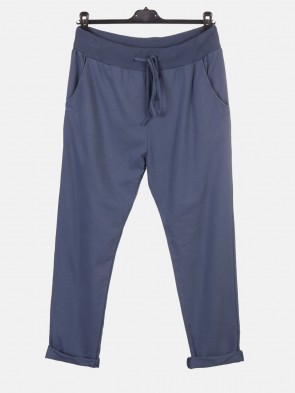 Italian Solid Color Cotton Trousers With Side Pockets