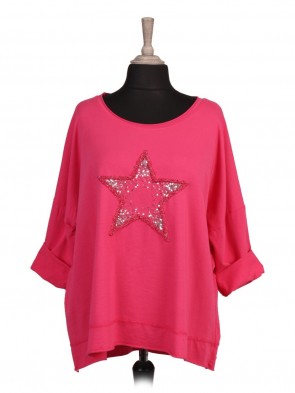 Italian Turn-up Sleeves Sequin and Embroidered Star Top