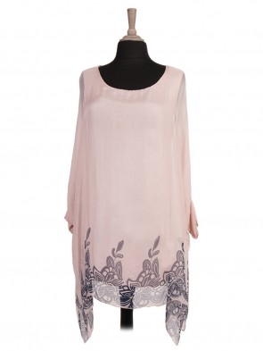 Italian Two Layered Floral Printed Batwing Silk Top