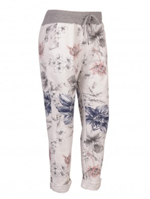 Plus Size Italian Floral Print Cotton Trousers With Side Pockets